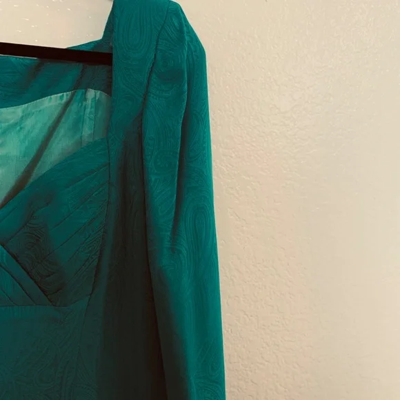 Vintage Gillian Silk Dress Size 10 Teal Green Blue Sweetheart Neckline Paisley - Picture 7 of 14
